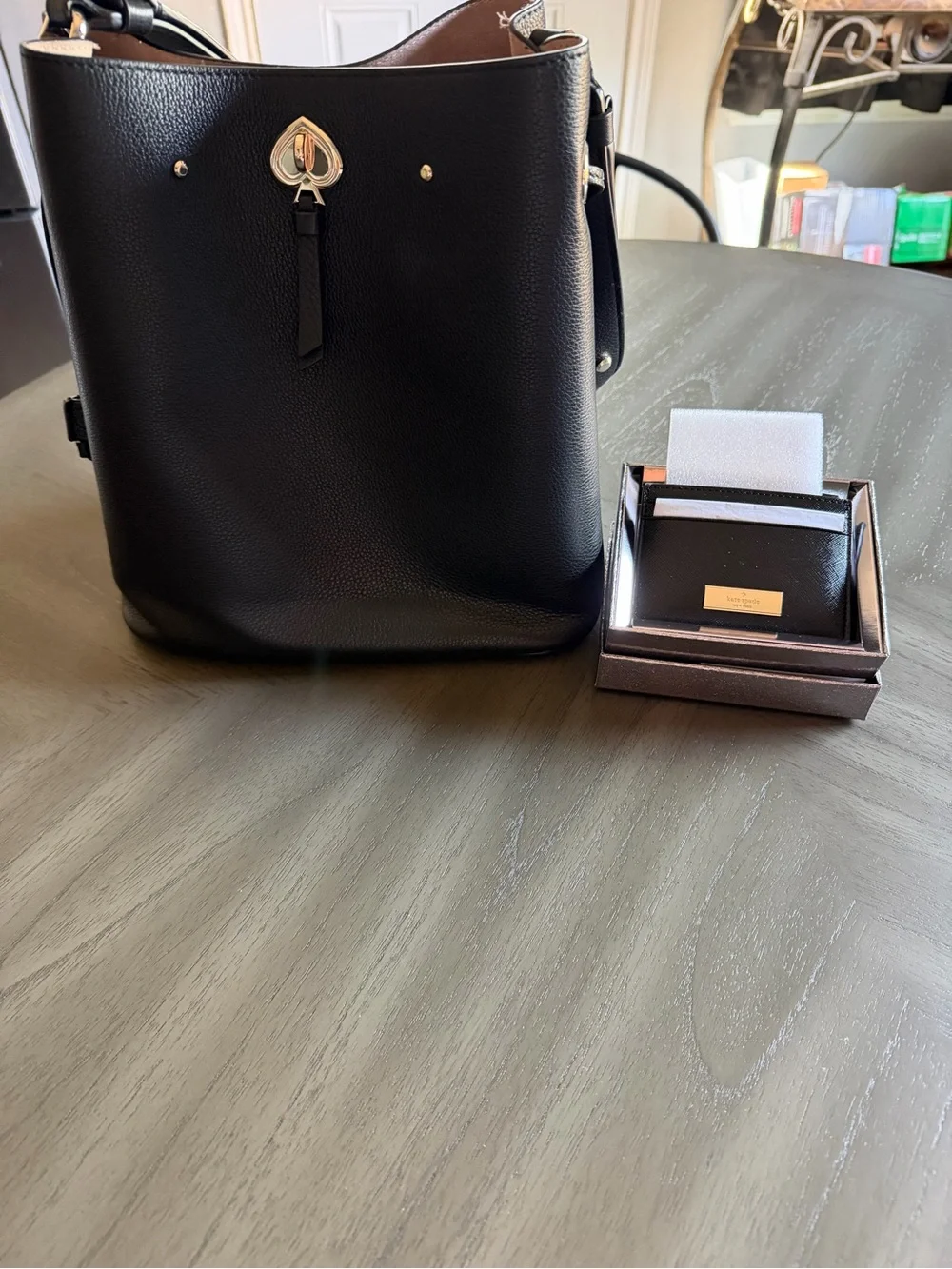 kate spade Black Pebbled Leather Bucket Shoulder Bag with Gold-Tone Accent bundl